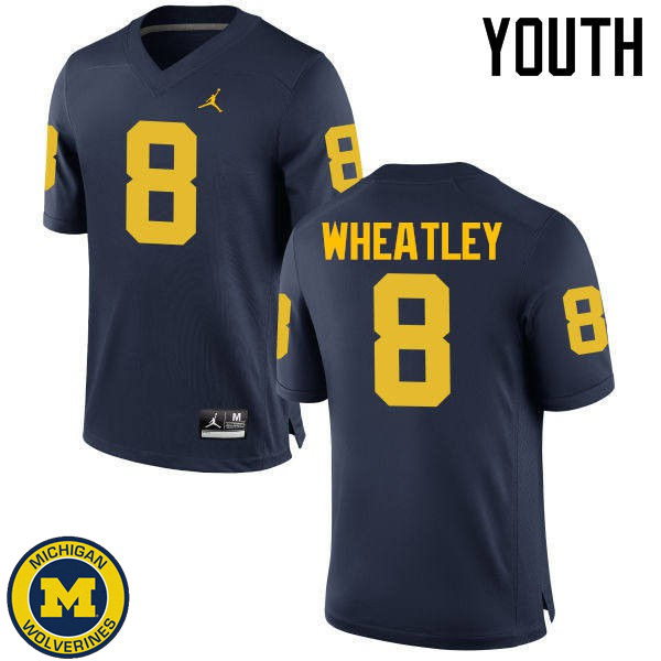 Youth University of Michigan #8 Tyrone Wheatley Navy NCAA Football Jersey